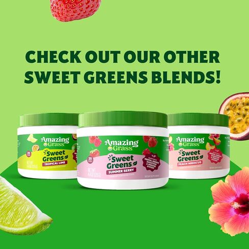 Amazing Grass Sweet Greens and Superfoods Powder for Digestive Health, Greens Powder, Digestive Enzymes, Probiotics, Spirulina, Chlorella, Summer Berry, 30 Servings in Saudi Arabia