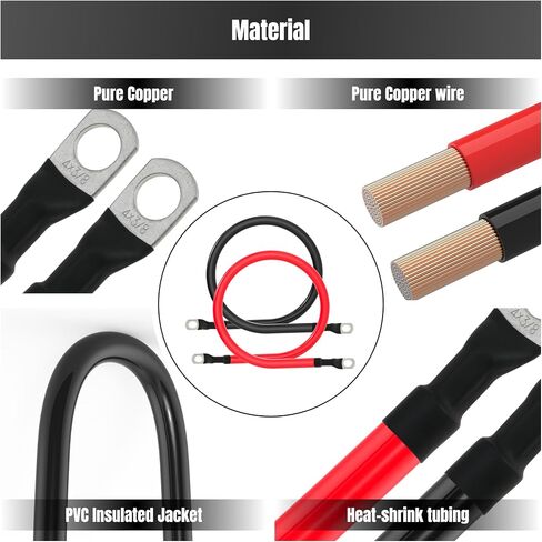 9in 4 AWG Battery Cable 4 Gauge Battery Cables 4AWG 9-Inch Battery Inverter Wires Cables with 3/8 inch Lugs for Solar Power Inverters, RVs, Campers, Travel Trailers, Cars, 2 Pairs in Saudi Arabia