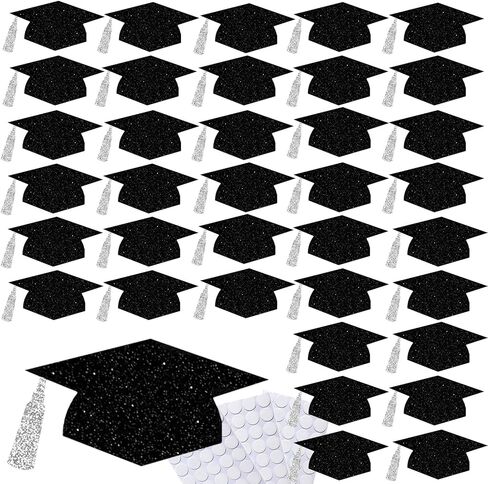 50Pcs Glitter Cutouts Graduation Cap 5.7In Grad Hat Cutouts Decorations Confetti Cut-Outs Decor with 150Pcs Glue Points for 2025 Graduation Party Decorations in Saudi Arabia