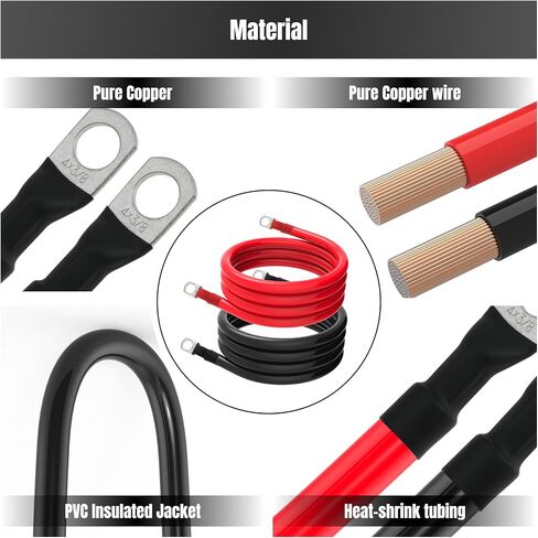 9in 4 AWG Battery Cable 4 Gauge Battery Cables 4AWG 9-Inch Battery Inverter Wires Cables with 3/8 inch Lugs for Solar Power Inverters, RVs, Campers, Travel Trailers, Cars, 2 Pairs in Saudi Arabia