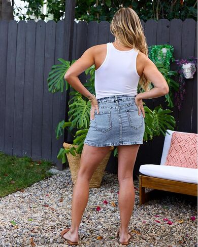 LookbookStore Jean Skorts for Woman High Waisted Casual Stretchy Denim Skirt Side Split Mini Skirts with Shorts Skort in Saudi Arabia