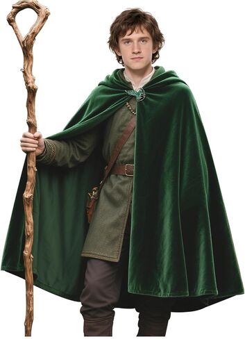L'VOW Medieval Hobbit Cloak Renaissance Elf Hooded Cape Lord of The Rings Velvet Green Cloak with Hood in Saudi Arabia