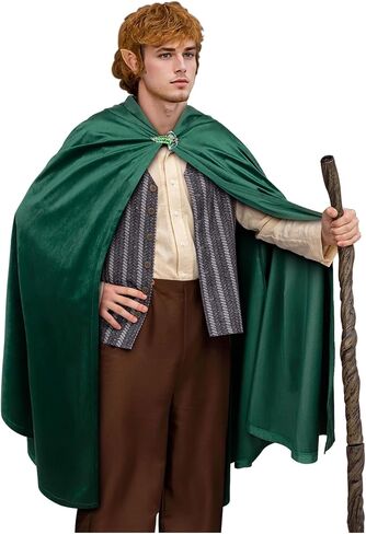 L'VOW Medieval Hobbit Cloak Renaissance Elf Hooded Cape Lord of The Rings Velvet Green Cloak with Hood in Saudi Arabia