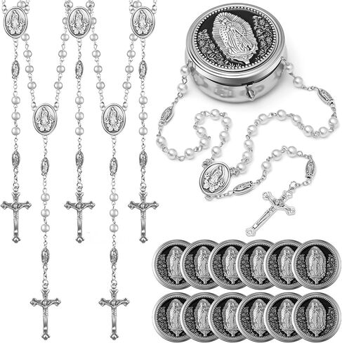 Jadive 12 Sets Catholic Rosary Necklace 6mm Glass Pearl Beaded Necklace with Metal Gift Box for Women Men Prayer Gift in Saudi Arabia