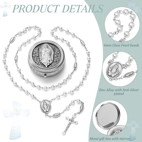 Jadive 12 Sets Catholic Rosary Necklace 6mm Glass Pearl Beaded Necklace with Metal Gift Box for Women Men Prayer Gift in Saudi Arabia