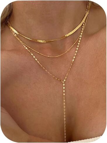 iF YOU Lariat Gold Long Necklaces for Women Trendy, Dainty 14K Gold Plated Drop Chain Necklace, Layered Rosary Beaded Y Necklaces Simple Fashion Jewelry Gifts in Kuwait