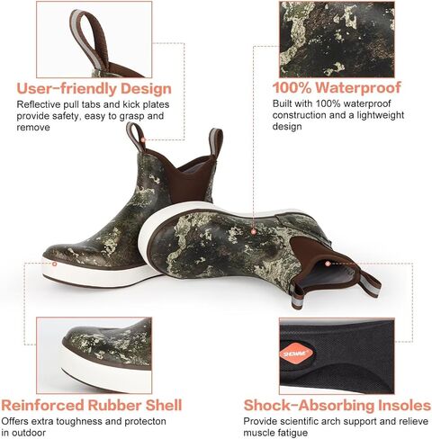 Showave Men's Deck Boots مقاومة للماء في الكاحل الملحون المطر التمهيد الحذاء الصيد أحذية مطاط in Saudi Arabia