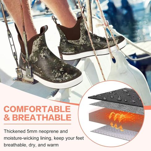 Showave Men's Deck Boots مقاومة للماء في الكاحل الملحون المطر التمهيد الحذاء الصيد أحذية مطاط in Saudi Arabia