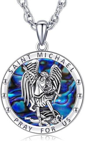 Odinstone 925 Sterling Silver St Michael/St Christopher/St Benedict/Jesus Crucifix/St Uriel/Archangel Raphael Medal Necklace for Men Women Religious Amulets Jewelry Gifts in Kuwait