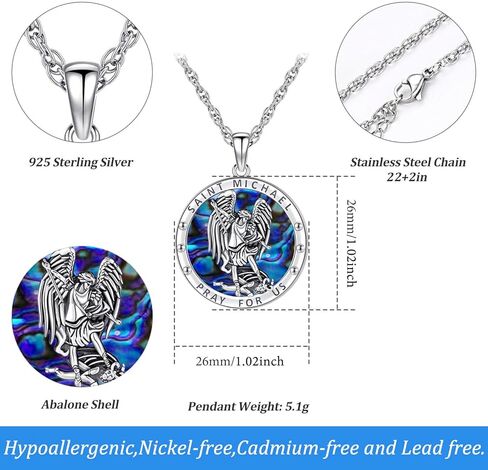 Odinstone 925 Sterling Silver St Michael/St Christopher/St Benedict/Jesus Crucifix/St Uriel/Archangel Raphael Medal Necklace for Men Women Religious Amulets Jewelry Gifts in Kuwait