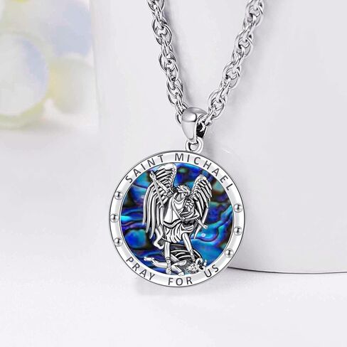 Odinstone 925 Sterling Silver St Michael/St Christopher/St Benedict/Jesus Crucifix/St Uriel/Archangel Raphael Medal Necklace for Men Women Religious Amulets Jewelry Gifts in Kuwait