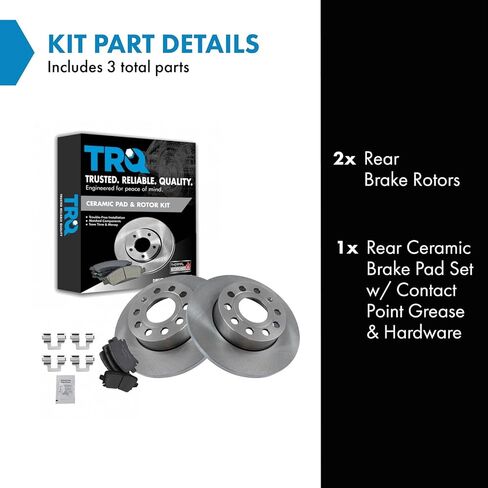 TRQ Rear Ceramic Disc Brake Pad & Replacement Rotor Kit for Audi A3 Volkswagen Jetta Passat in Kuwait