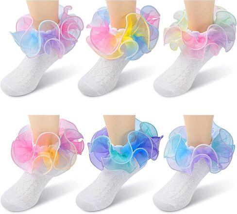 DEEKEY Baby Girls Socks Toddler Ruffle Socks Girls Frilly Lace Dress Socks Cotton Crew Socks in Kuwait