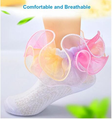 DEEKEY Baby Girls Socks Toddler Ruffle Socks Girls Frilly Lace Dress Socks Cotton Crew Socks in Kuwait