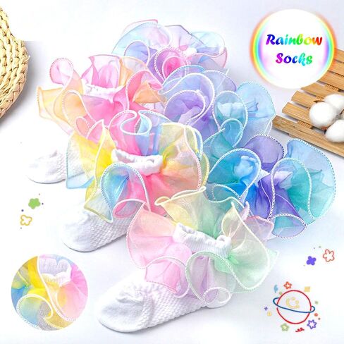 DEEKEY Baby Girls Socks Toddler Ruffle Socks Girls Frilly Lace Dress Socks Cotton Crew Socks in Kuwait