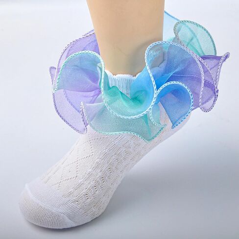 DEEKEY Baby Girls Socks Toddler Ruffle Socks Girls Frilly Lace Dress Socks Cotton Crew Socks in Kuwait