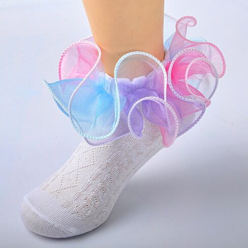 DEEKEY Baby Girls Socks Toddler Ruffle Socks Girls Frilly Lace Dress Socks Cotton Crew Socks in Kuwait