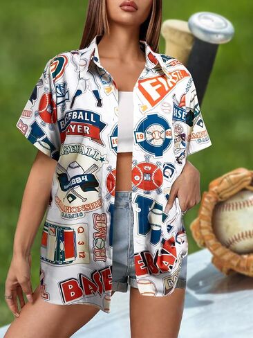 Vilove Baseball Shirt Women Baseball Hawaiian Derts Funny Baseball Jersey Game Gans Fans Hompts Short Sleeve Tops Up Tops in Kuwait