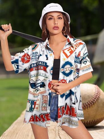 Vilove Baseball Shirt Women Baseball Hawaiian Derts Funny Baseball Jersey Game Gans Fans Hompts Short Sleeve Tops Up Tops in Kuwait
