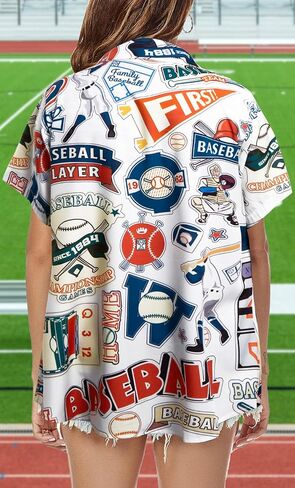 Vilove Baseball Shirt Women Baseball Hawaiian Derts Funny Baseball Jersey Game Gans Fans Hompts Short Sleeve Tops Up Tops in Kuwait