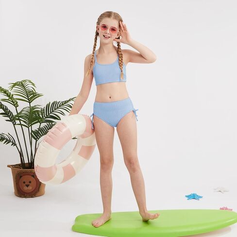 Weixinbuy Girls Swimsuits بدلة السباحة الصيفية للشباب Girls 2 قطعة بيكيني مجموعة الشاطئ الصلبة ملابس السباحة in Kuwait