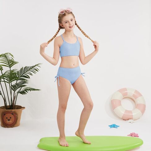 Weixinbuy Girls Swimsuits بدلة السباحة الصيفية للشباب Girls 2 قطعة بيكيني مجموعة الشاطئ الصلبة ملابس السباحة in Kuwait