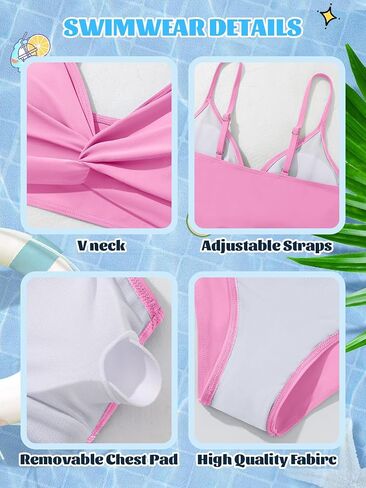 Eshoo Girls Swimsuit 3 قطعة بدلة الاستحمام بيكيني كروس عبور الأزهار الاستوائية in Kuwait