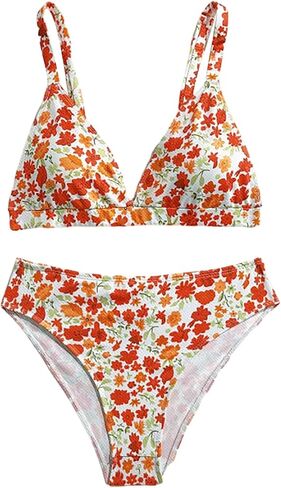 Milumia Girl's 2 Piece Bikini Set Ditsy Floral V Neck Spaghetti Strap Swimsuit in Kuwait