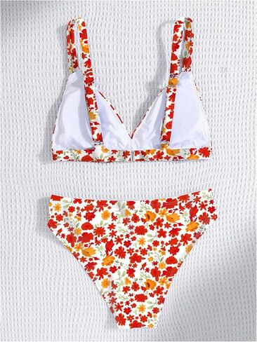 Milumia Girl's 2 Piece Bikini Set Ditsy Floral V Neck Spaghetti Strap Swimsuit in Kuwait