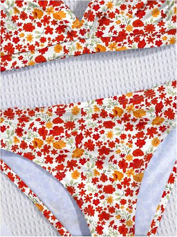 Milumia Girl's 2 Piece Bikini Set Ditsy Floral V Neck Spaghetti Strap Swimsuit in Kuwait