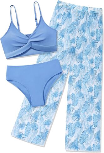 Eshoo Girls Swimsuit 3 قطعة بدلة الاستحمام بيكيني كروس عبور الأزهار الاستوائية in Kuwait