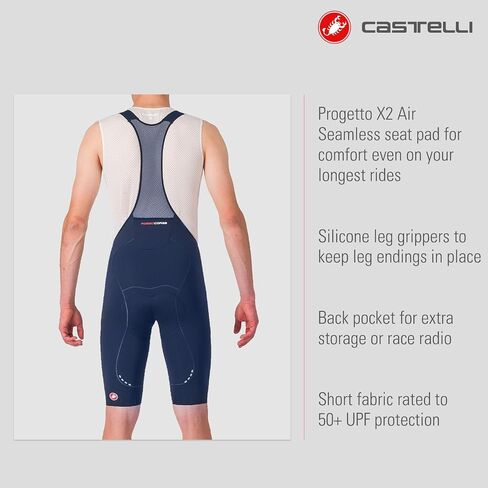 Castelli Men's Aero Race S Bibshort ، ملابس ركوب الدراجات الهوائية ، وسادة مقاعد مؤيدة للمستوى لركوب الدراجات والسباق العلوي على المستوى الأعلى in Kuwait