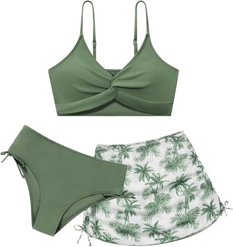 Girls Swimsuit with Skirt Twist Cross Bikini Set Teen Girls Swimming Bathing Suit with Adjustable Shoulder Straps in Kuwait