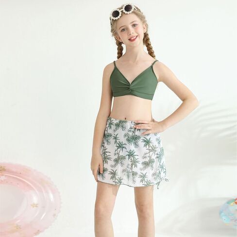 Girls Swimsuit with Skirt Twist Cross Bikini Set Teen Girls Swimming Bathing Suit with Adjustable Shoulder Straps in Kuwait