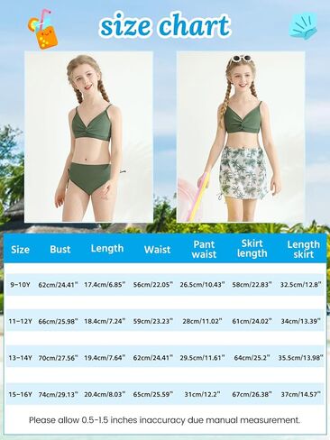 Girls Swimsuit with Skirt Twist Cross Bikini Set Teen Girls Swimming Bathing Suit with Adjustable Shoulder Straps in Kuwait