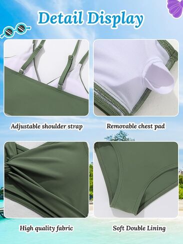Girls Swimsuit with Skirt Twist Cross Bikini Set Teen Girls Swimming Bathing Suit with Adjustable Shoulder Straps in Kuwait