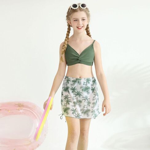 Girls Swimsuit with Skirt Twist Cross Bikini Set Teen Girls Swimming Bathing Suit with Adjustable Shoulder Straps in Kuwait