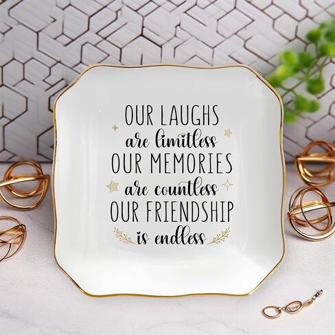 OASSIE Friendship Gifts for Women Friends - Decorative Trinket Dish 4"x4" Ceramic Jewelry Dish Tray - Mothers Day Birthday Gifts for Friends Women Friendship Bestie BFF Sister in Saudi Arabia