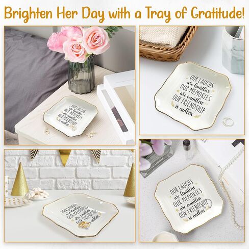OASSIE Friendship Gifts for Women Friends - Decorative Trinket Dish 4"x4" Ceramic Jewelry Dish Tray - Mothers Day Birthday Gifts for Friends Women Friendship Bestie BFF Sister in Saudi Arabia