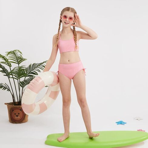 Weixinbuy Girls Swimsuits بدلة السباحة الصيفية للشباب Girls 2 قطعة بيكيني مجموعة الشاطئ الصلبة ملابس السباحة in Kuwait