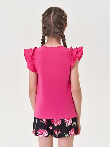 Haloumoning Girls 2 Piece Summer Outfits Clothes Ruffle Short Sleeve Shirts and High Waist Paper Bag Shorts Sets with Pockets in Saudi Arabia