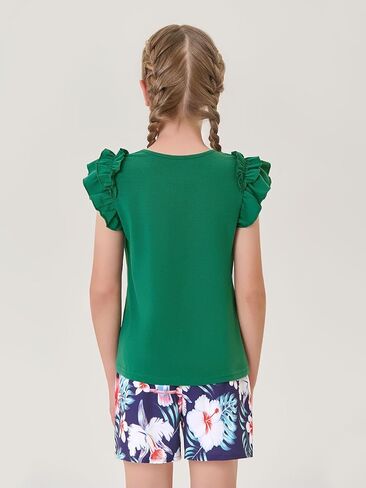 Haloumoning Girls 2 Piece Summer Outfits Clothes Ruffle Short Sleeve Shirts and High Waist Paper Bag Shorts Sets with Pockets in Saudi Arabia