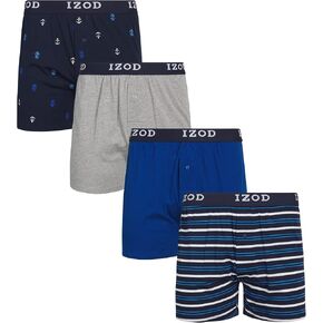 شورت الملاكم للرجال Izod - 4 حزمة كلاسيكية ملاكمين للملابس الداخلية متماسكة مع ذبابة وظيفية - الملاكمين الناعمين للتنفس للرجال (M -2XL)
