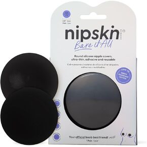 Bare It All Ultra-thin, Adhesive, And Reusable Round Silicone Nipple Covers for Women - Medium Black