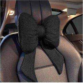 Bow Car Headrest Pillow, Breathable Memory Foam Vehicle Neck Pillow with Adjustable Strap, Ergonomic Auto Neck Support Cushion for Pain Pressure Relief, Universal for Most Cars (Black)