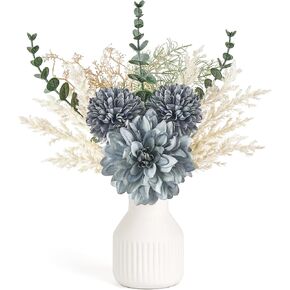 Mkono Small Artificial Flowers in Ceramic Vase 13.5" Centerpieces Coffee Table Decor, Silk Flower Arrangements for Home Decor Indoor Fake Flower Bouquet for Dining Room Kitchen Wedding Brown