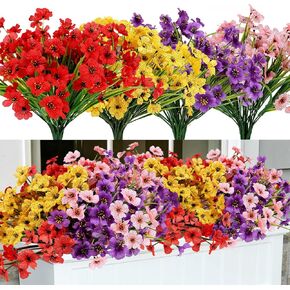 Geegoods Artificial Fake Plants Flowers for Outdoors, 16 Bundles UV Resistant Faux Plastic Colorful Mix Violet Flowers for Outside Spring Summer Decor