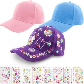 3 Pack Easter Gifts Crafts for Girls DIY Baseball Cap Decorate Your Own Baseball Cap with Cute Gems Stickers Arts for Girls Back to School Birthday Christmas Gifts