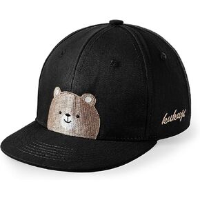 Flat Bill Baseball Caps for Boys Girls Cute Bear Hats Funny Embroidered Cotton Snapback Hats Age 3-8