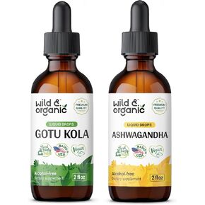 Wild & Organic Gotu Kola Tincture 2 fl oz & Ashwagandha Tincture 2 fl oz